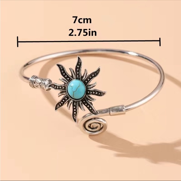 Vintage Gold and Turquoise Sunflower Wrap Bracelet - Picture 2 of 6